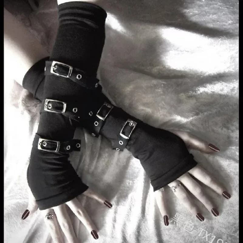 Guanti con occhielli gotici scuri Cool Girl Man Guanti con maniche lunghe al gomito Guanti senza dita punk gotici neri Guanti Harajuku