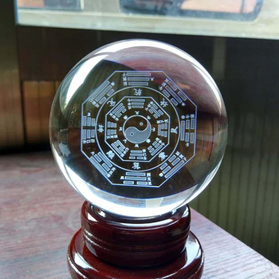 Geomantica master strumento efficace Reclutare soldi Esorcizzare Gli spiriti maligni Otto Diagrammi FENG SHUI Talismano 3D sfera di Cristallo statua