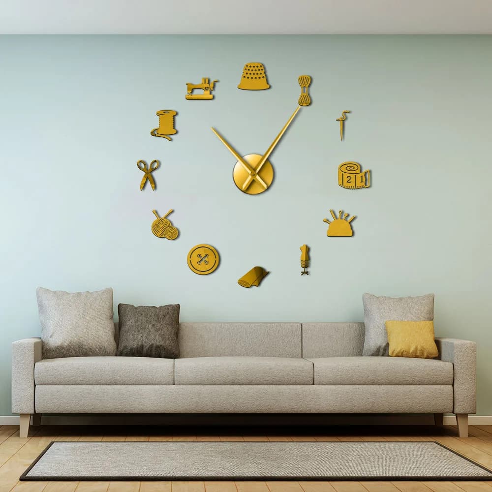 Negozio su misura fai da te orologio da parete gigante sarta Needlecraft Seamstress manichino macchina da cucire barra dell'ago orologio da parete grande orologio