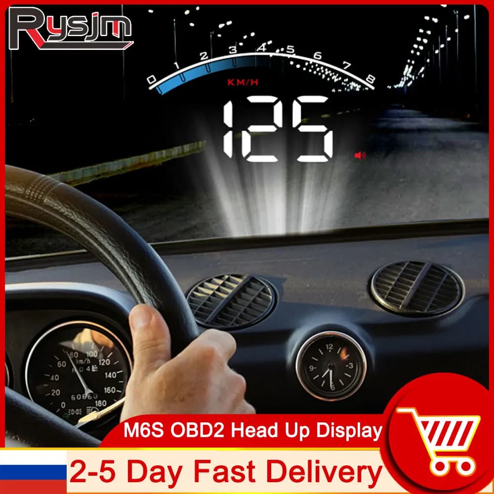 M6S HUD Car Head Up Display OBD2 Safety alarm for excessive speed Windshield Projector Display Electronic accessories for custom cars