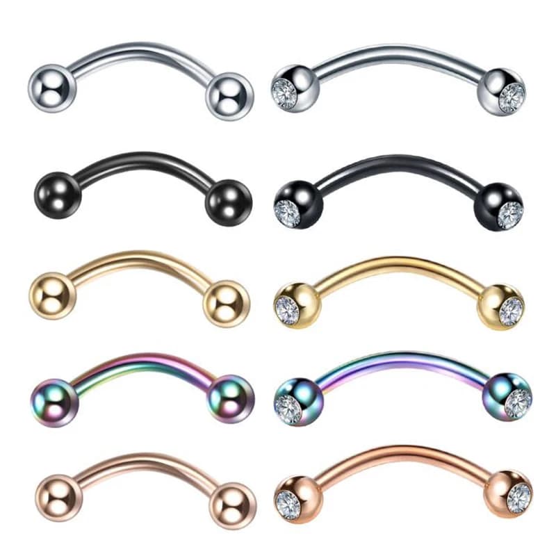 1PC Stainless Steel Crystal Eyebrow Piercing Curved Barbell Banana Earring Lip Nipple Belly Button Pircing Daith Helix Jewelry
