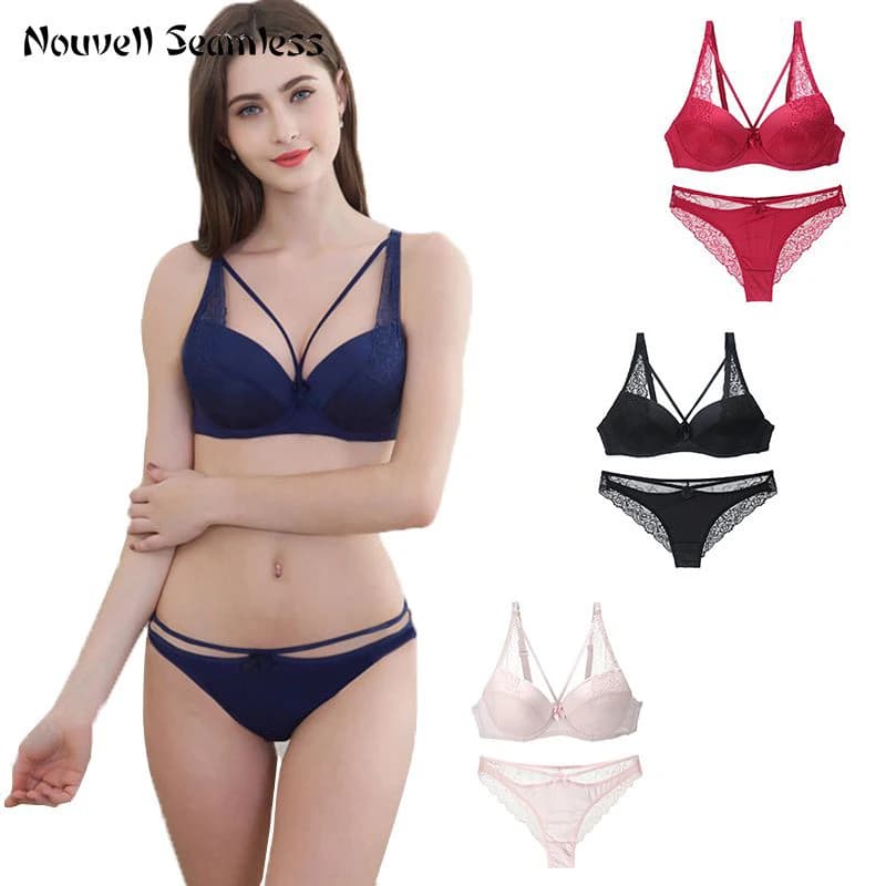 Nouvelle Set di biancheria intima sexy in pizzo a 3/4 tazze senza cuciture Set di reggiseno push up Set di lingerie sexy in pizzo ABCE COPPA