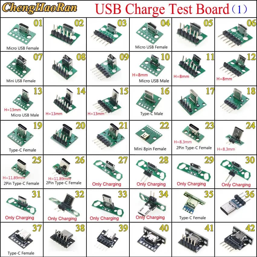 (01-20) Micro USB Type C 2Pin 3.0 2.0 Female Male Connector Data charging cable Test card jack with header pin 90 degrees