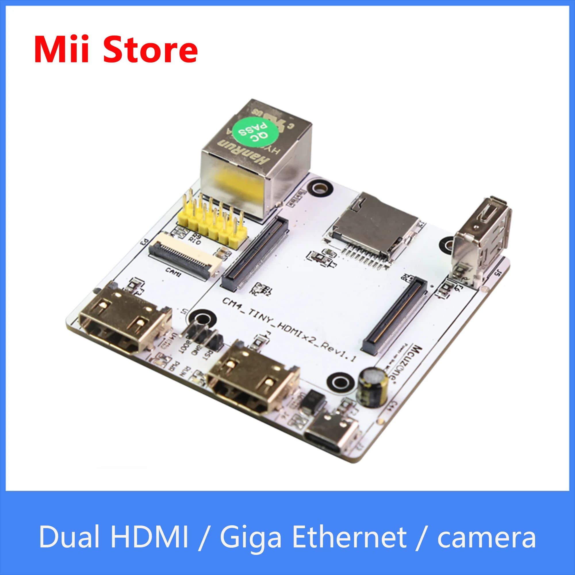 Raspberry Pi 4 expansion card RPi CM4 Tiny, Dual HDMI, Ethernet, Camera, USB , TV KODI Player