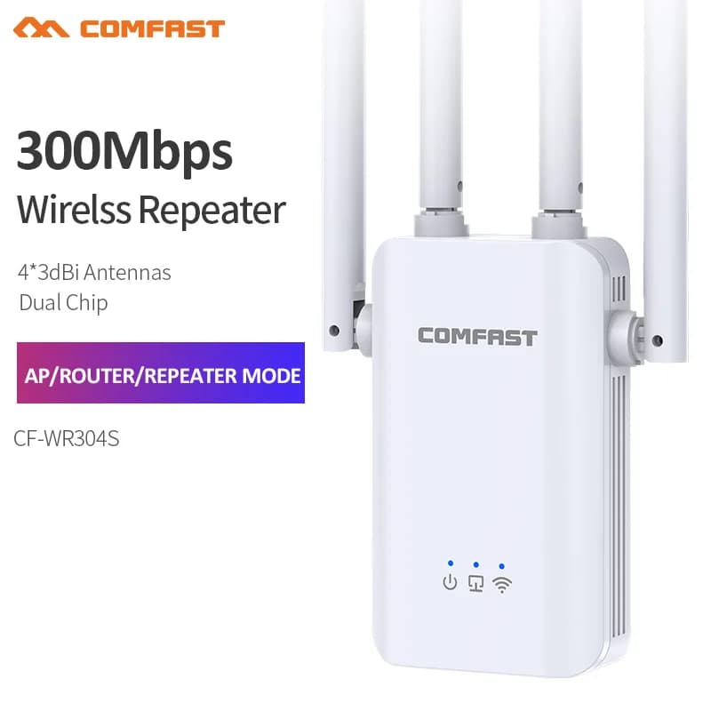 Comfast CF-WR304S Ripetitore WiFi Wireless 300Mbps 2.4GHz, Amplificatore di Segnale con 4 Antenne Esterne