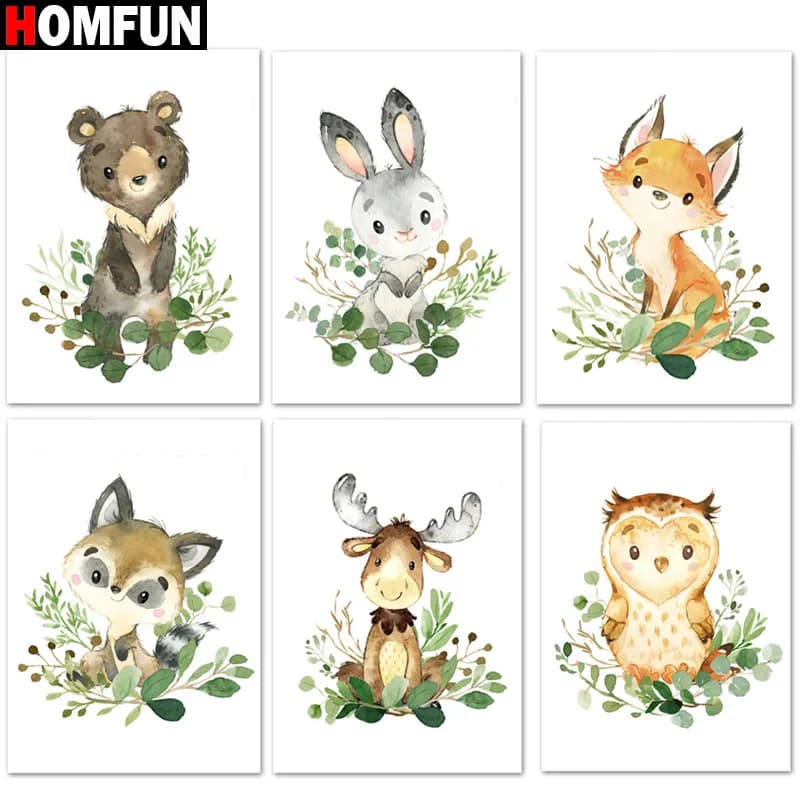 HOMFUN pittura diamante pieno trapano quadrato/rotondo 5D fai da te "orso coniglio volpe procione" ricamo strass punto croce Decor