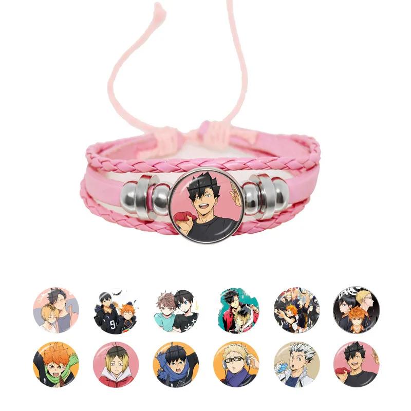 Anime Pallavolo Manga Haikyuu!! Bracelet Hinata Syouyou Varia photo Bracelets in woven leather with cartoons Gift for wholesale fans