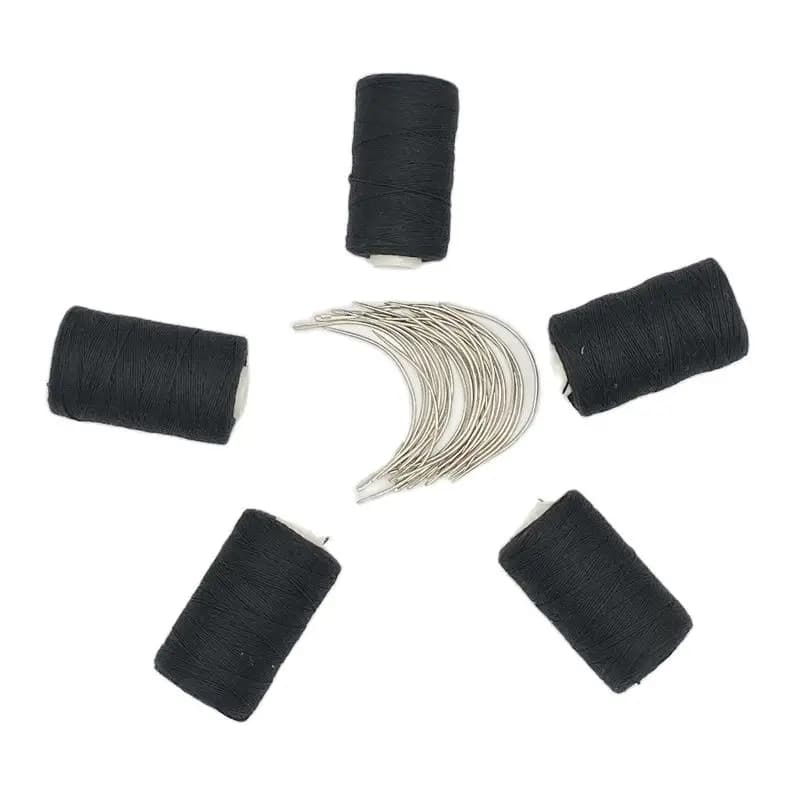 Kit ago filo 25 pezzi Ago curvo C con regalo 5 rotoli Filo per tessitura capelli NERO Filo per cucire in cotone