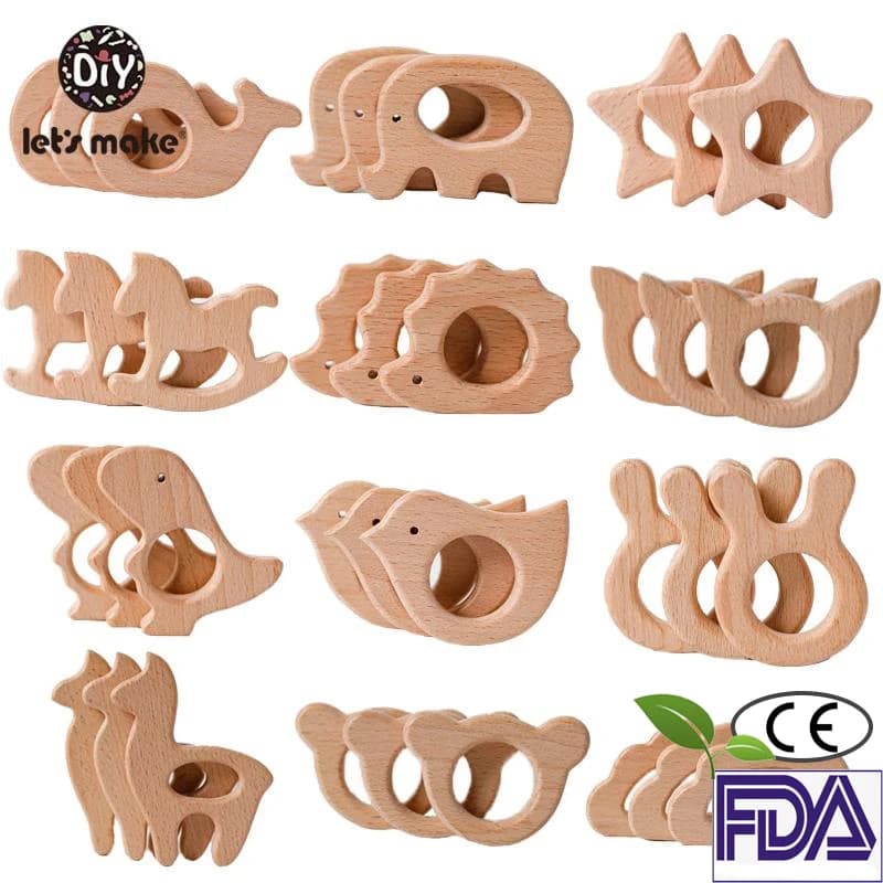 Facciamo 1 pz Baby massaggiagengive anelli di legno animale Unicorn Camera Hedgehog Food Grade massaggiagengive in legno infermieristica ciondolo giocattoli dentizione