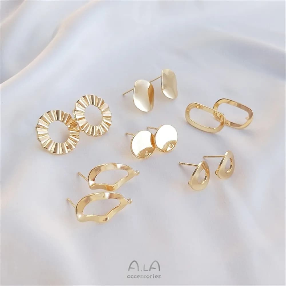 14K Gold Plated Bracelet Earrings Oval Needle DIY Earrings Fashion Earrings