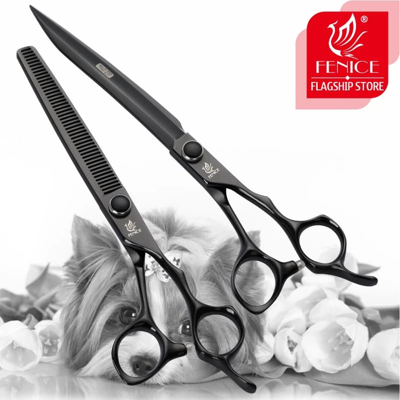 Fenice 7.5 pollici forbici da taglio professionali per toelettatura per animali domestici Set da taglio per diradamento nero JP440C strumenti per capelli per cani