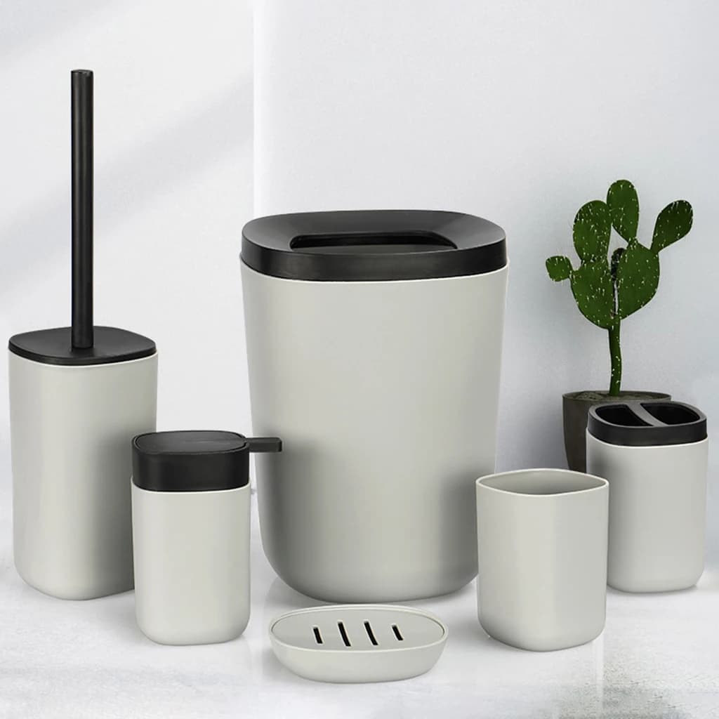 6 pezzi di dispenser per lozioni per pattumiera, set di accessori per il bagno, portasapone, scopino per WC con supporto per casa, hotel