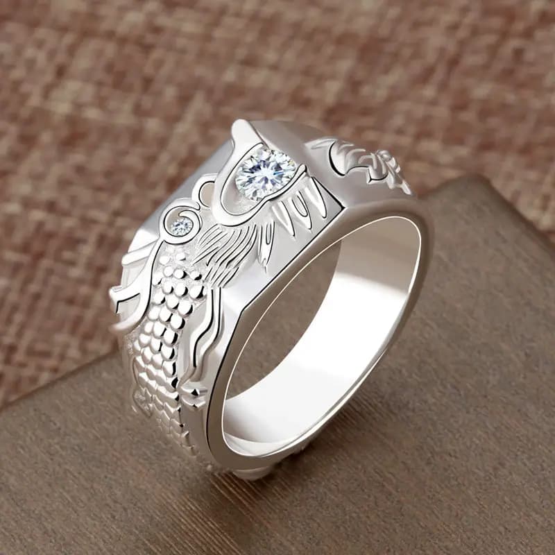 Anello di diamanti temperamento prepotente da uomo in argento creativo drago cinese gioielli di design di lusso di lusso leggero