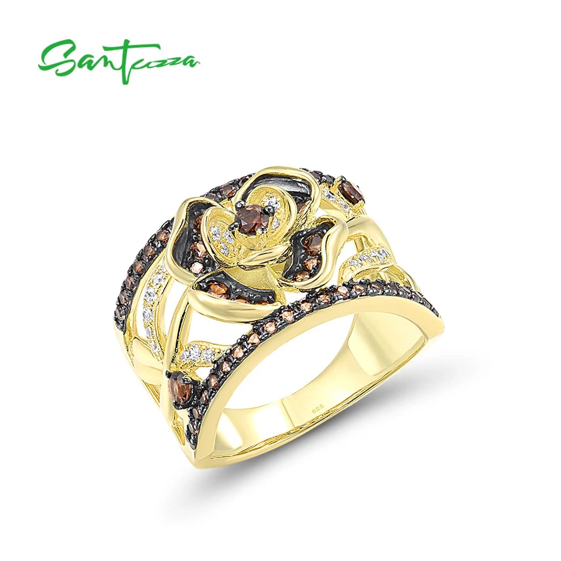 Anelli da donna in argento Sterling 100% 925 genuino "zza anello da donna Color oro bianco con spinello marrone Nano gioielli robusti