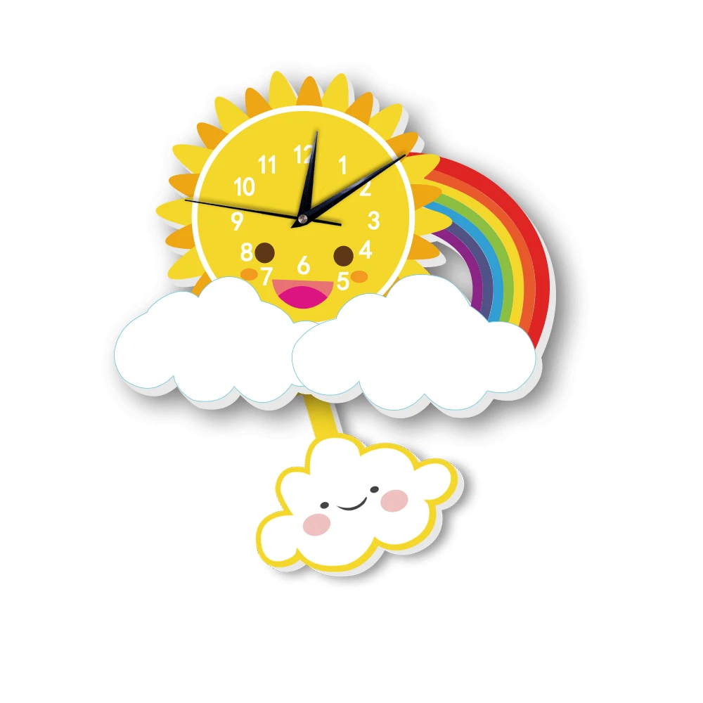 Orologi a pendolo orologio da parete per bambini per camera dei bambini arcobaleno Cartoon Sun Slient Cloud Watch studio soggiorno decorazione decorazioni per la casa