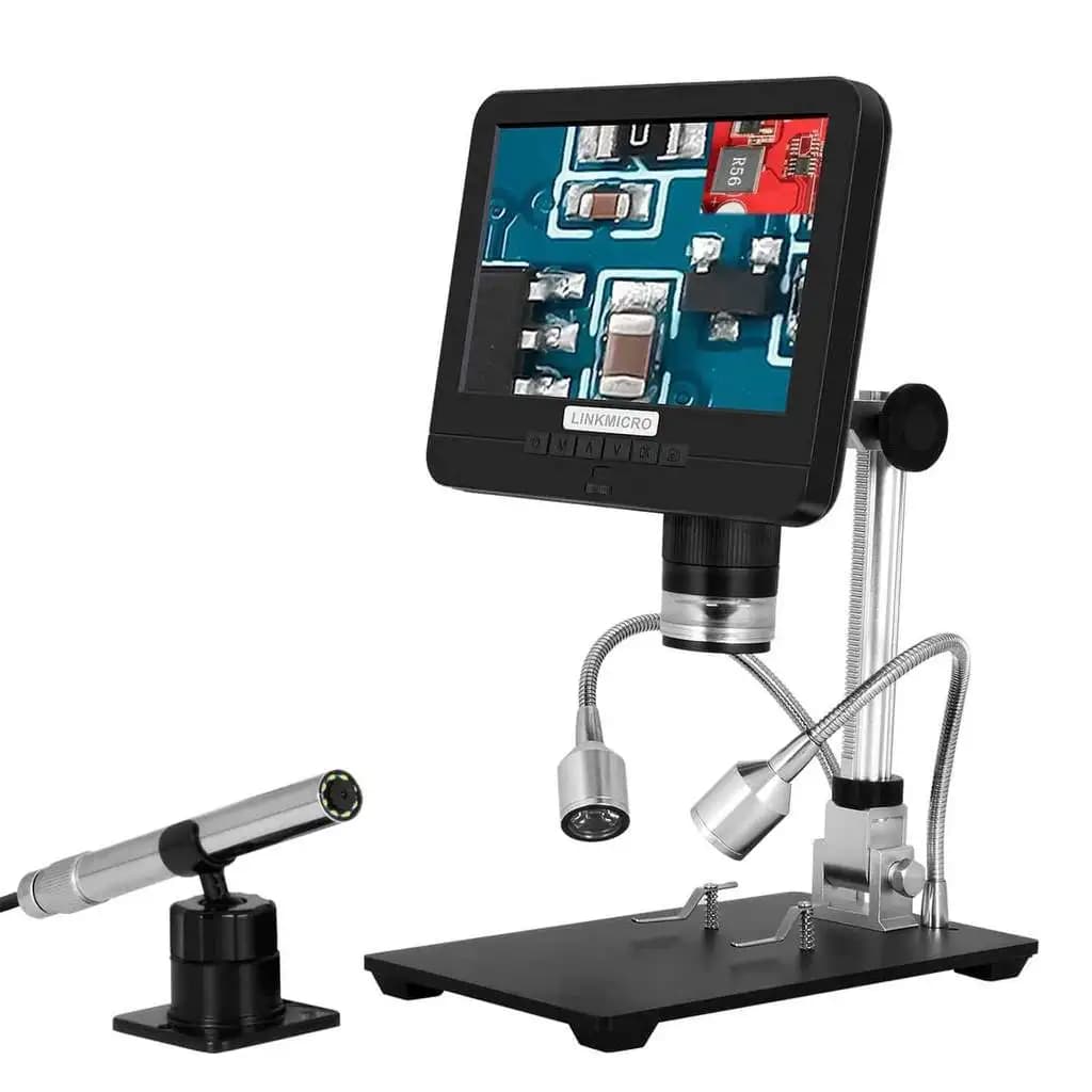 Microscopio digitale USB con schermo da 7 pollici per saldatura con endoscopio, lente doppia, boroscopio portatile, lente d'ingrandimento per controllo PCB e orologi