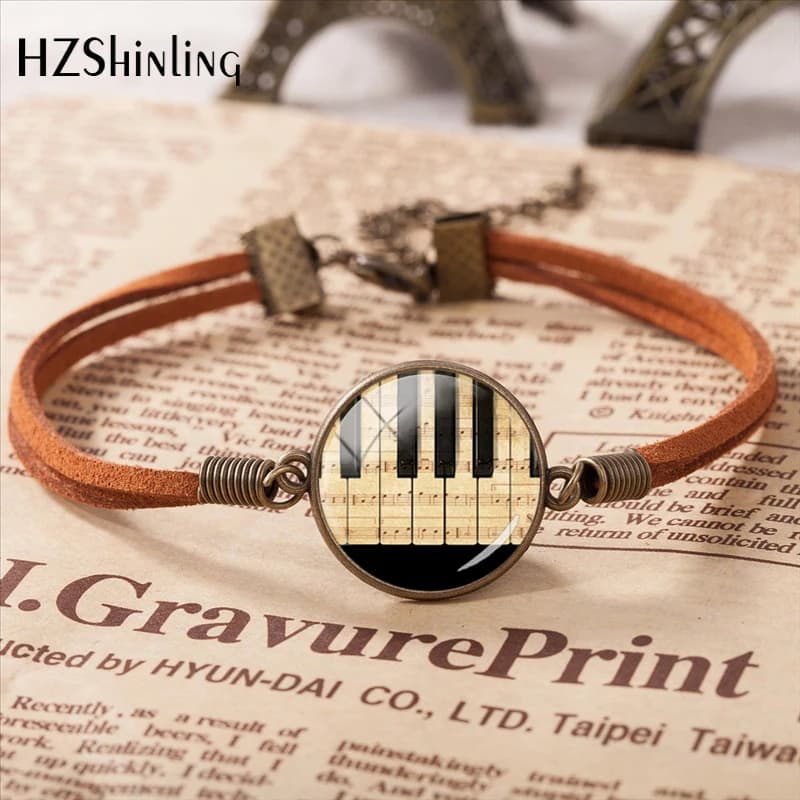 2020 Music Pendant -Clef Tune Art Glass Round Leather Bracelet Music Note bracciale gioielli di moda cupola di vetro regalo