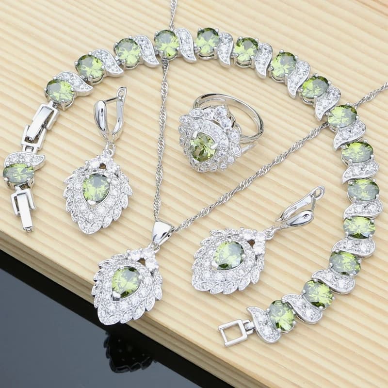 Set di gioielli da sposa in argento 925 da donna set di orecchini con ciondolo con topazio verde oliva collana Birthstone imposta il miglior regalo Dropshipping