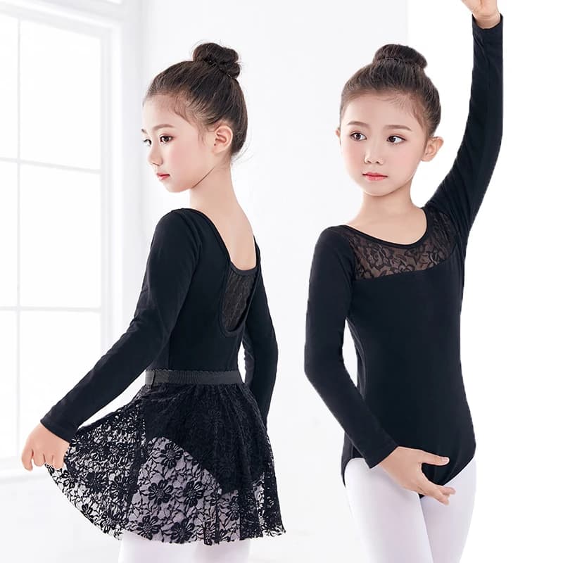 Vendita calda manica lunga/corta body da ballo nero gonna in pizzo vestito ragazze bambini bambini balletto ginnastica body