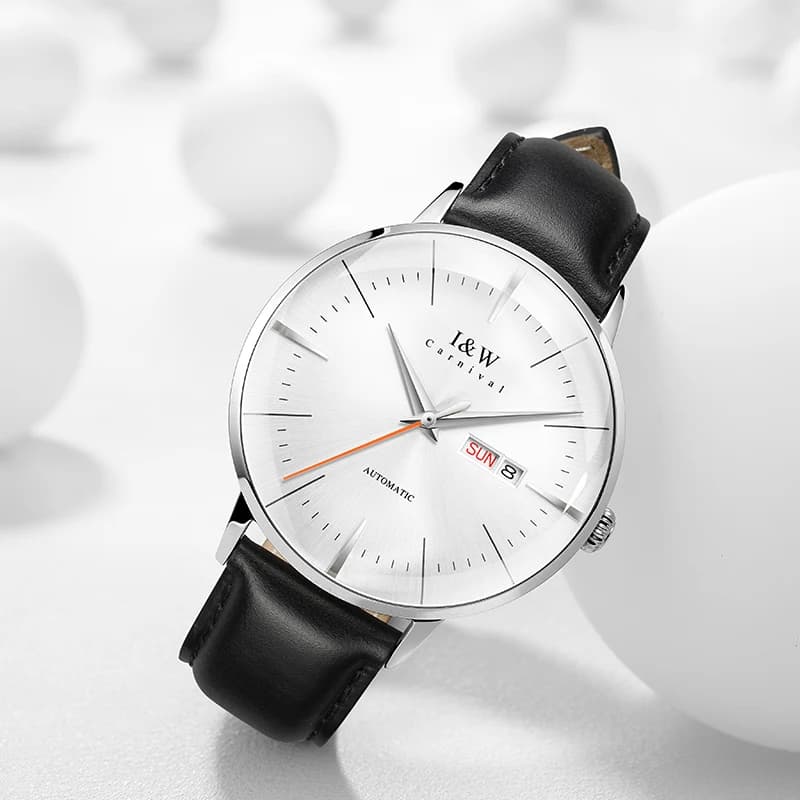 Original Switzerland I&W 2025 New ultra-thin automatic watch for men Mechanical watch with sapphire Double calendar Watches with leather strap