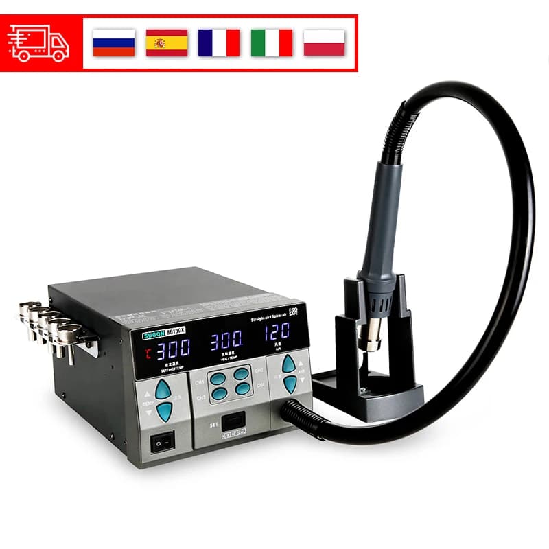 SUGON 8610DX PRO 1000W Stazione di rilavorazione ad aria calda Display a LED Pistola termica senza piombo Microcomputer Temperatura regolabile 5 ugelli