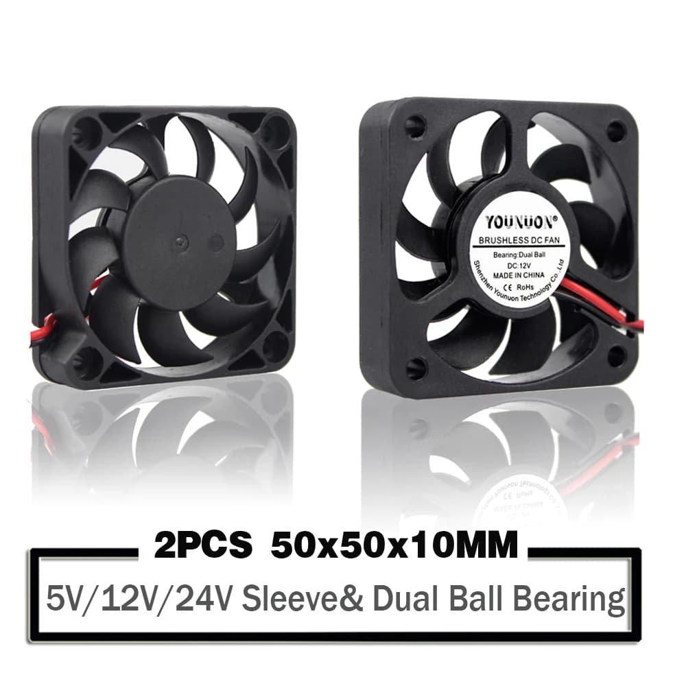 2 pezzi 5V 12V 24V 5010 50mm Ventola con cuscinetto a sfere 50x50x10mm Ventola 5010 Ventola di raffreddamento 5cm PC Computer portatile Ventola di raffreddamento Ventole del dissipatore di calore