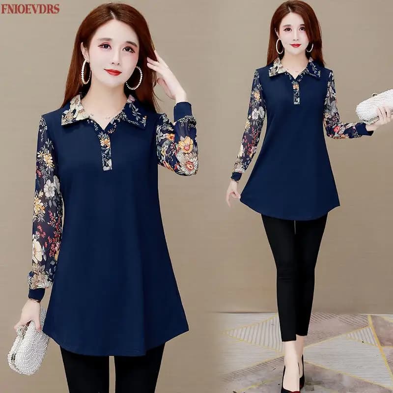 Donna inverno primavera abbigliamento di base elegante Office Lady stampa floreale sciolto pigro Casual finto due pezzi peplo top e camicette 1012