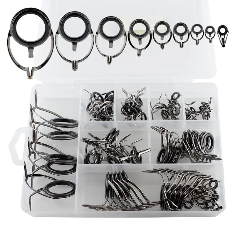 85 pcs/scand fishing rod telescopic 2 legs guide tip repair rod rings for DIY eyes guide for fishing rod fishing gear with box