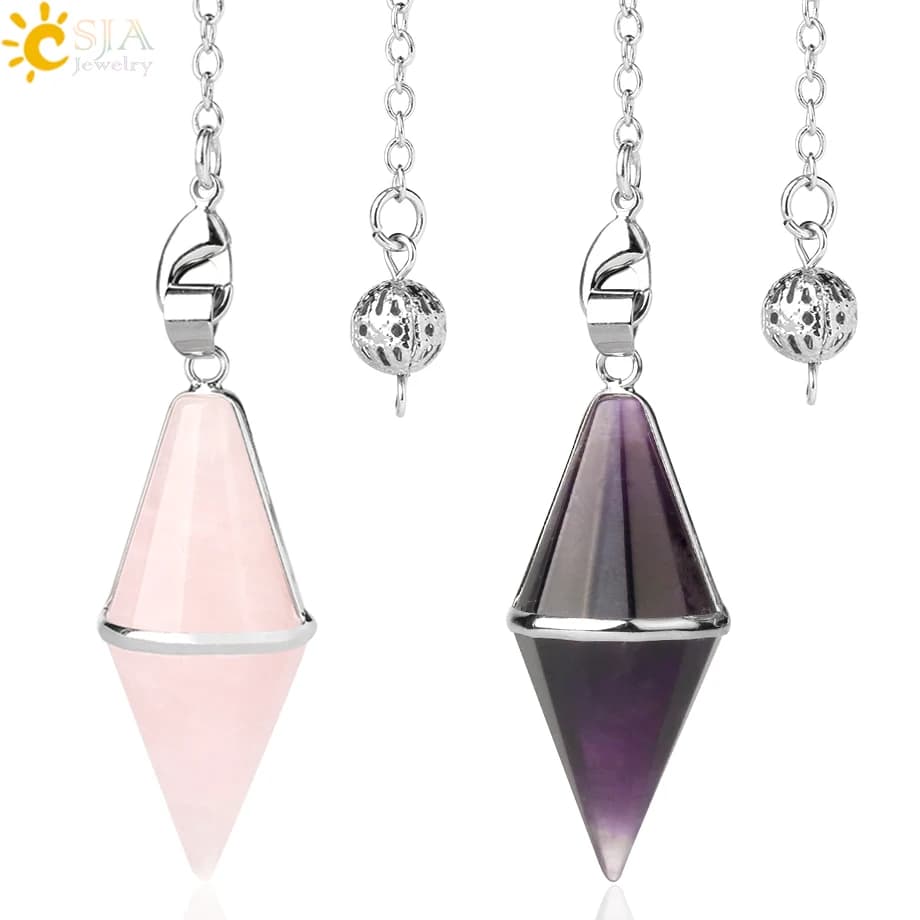 CSJA Pendolo in cristallo naturale sfaccettato Pietra Reiki Occhio di tigre Quarzo rosa Ciondolo a punta curativo per rabdomanzia Divinazione G603