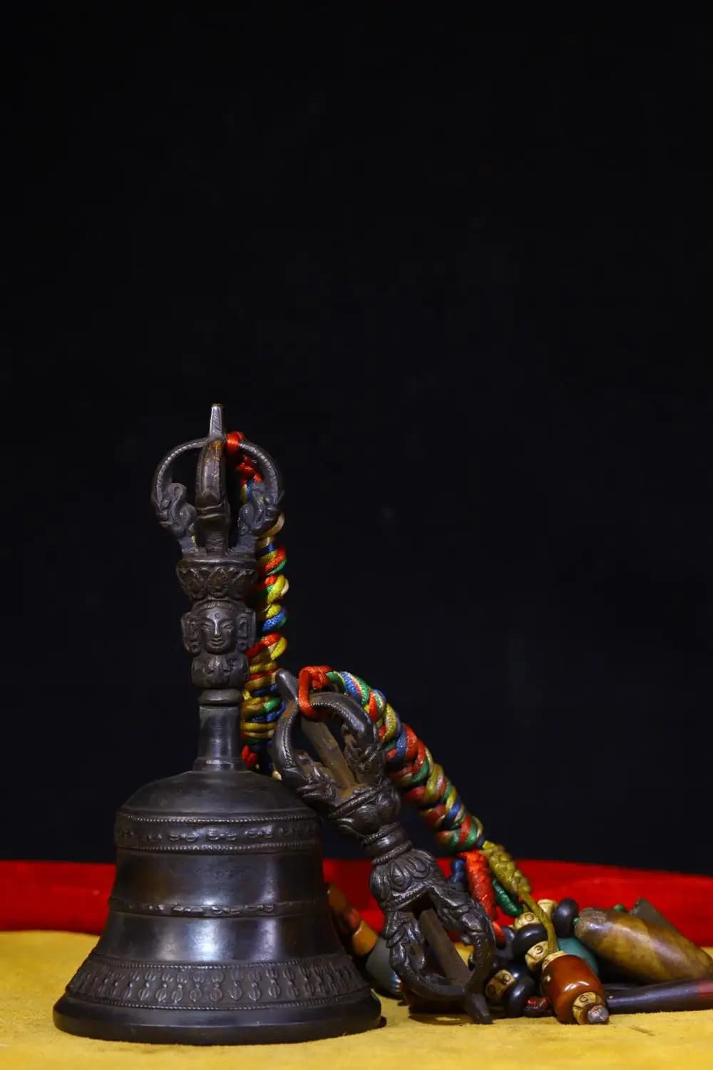 7"Tibetan Temple Collection Old Bronze Old rattle Bell Pendant Dorje Vajra Phurba Exorcism Buddha Bells Pendant Amulet Dharma