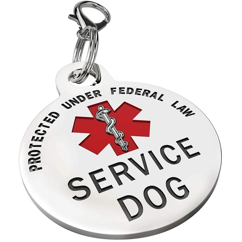 Medaglietta per cani di servizio protezione federale con simbolo di avviso medico rosso targhette identificative per animali domestici facilmente attaccabili all'imbracatura per collare