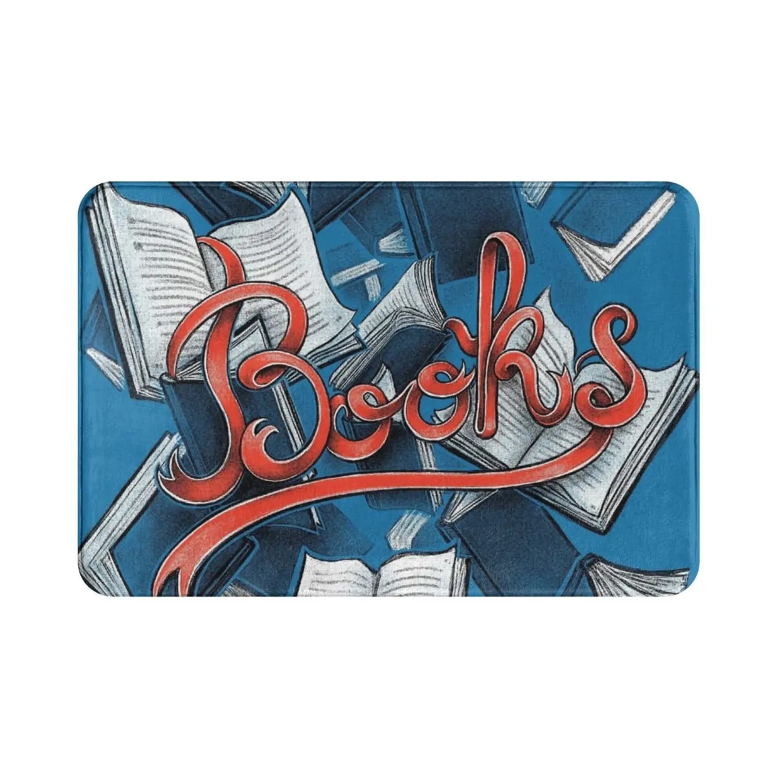 Books Carpet Mat Rug Cushion Soft Non-Slip Read Book Typo Typography Library Smart Student School Literature Roman Writer