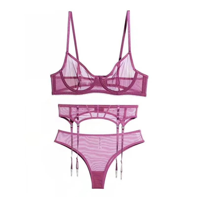 Nuove donne biancheria intima sexy pizzo ultra-sottile reggiseno push up set maglia trasparente tentazione lingerie set da 3 pezzi reggiseni + mutandine + giarrettiera