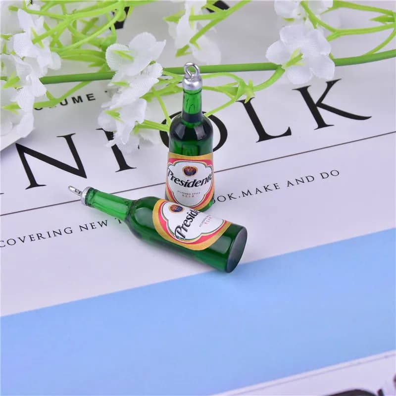 10pcs/pack 3D Beer Bottle Resin Charms cocktail Bottle Earring Keychain Jewlery Findings Phone Case DIY
