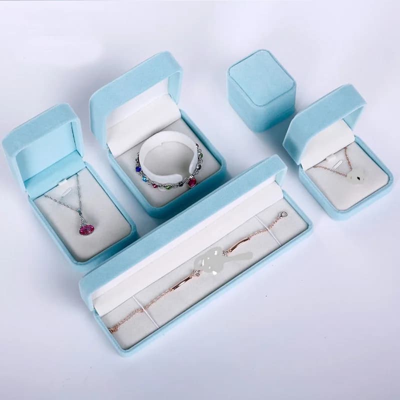 5Pcs Luxury Jewelry Packaging Boxes Aqua Velvet Box for Necklace Earring Ring Bracelet Package Wedding Engagement Gift Package