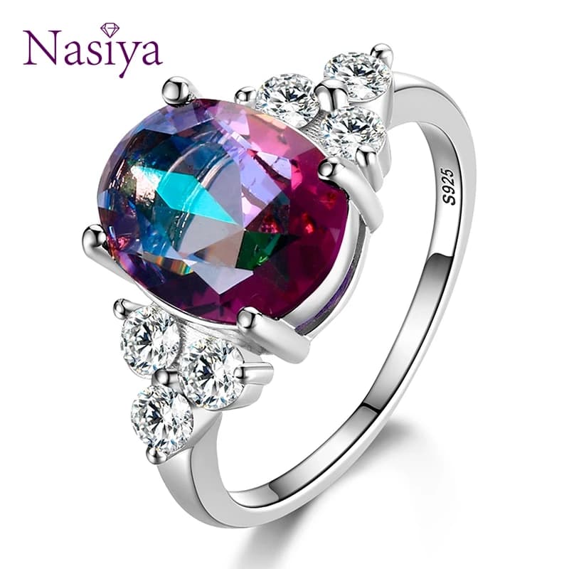 Women's Jewelry Silver rings S925 Oval wedding ring with zircons white pink champagne