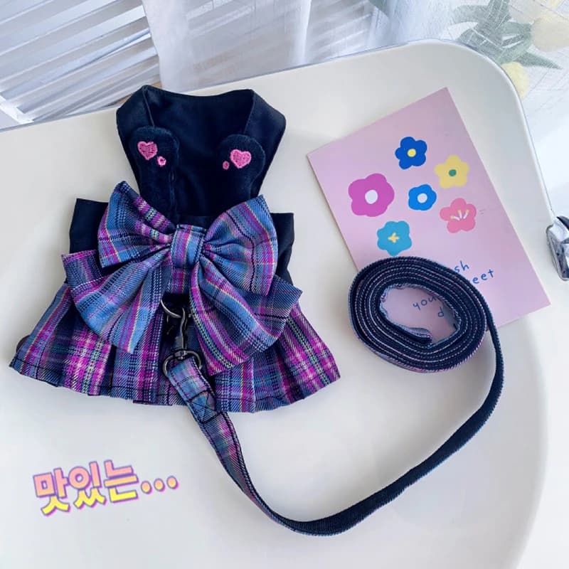 Abiti con fiocco viola Collari e imbracature per cani con guinzaglio XXS XL Pet Walking esterno Pettorina per animali domestici Gilet Piombo per Carlini Chihuahua