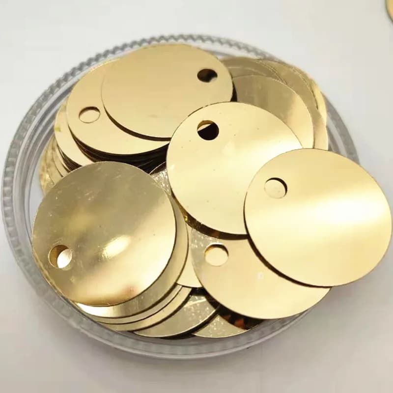 Paillette rotonde piatte in PVC da 50 g con grandi paillettes rotonde da 20 mm per artigianato in oro chiaro con foro grande laterale da 3 mm