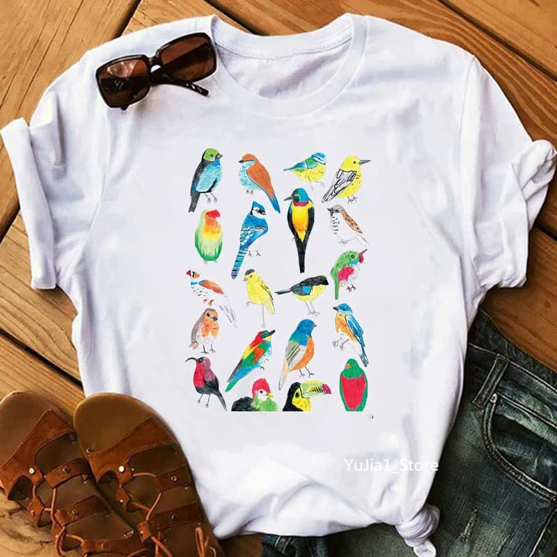 Vendita calda acquerello tucano pappagalli Pet Birds Animal Print maglietta bianca donna Summer Top Tee Harajuku Kawaii Tshirt Streetwear