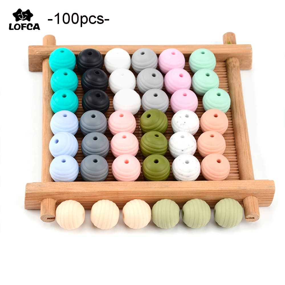 LOFCA 100pcs Beehive Silicone Beads Food Grade Threade Silicone Teether DIY Pacifier Clips Spiral Necklace Baby Teether Making
