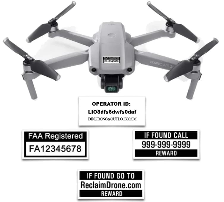 Etichette per droni personalizzate ID operatore Numero di registrazione FAA Adesivi Piloti per hobbisti Etichette adesive per pilota di droni personalizzate