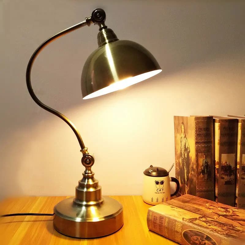 Lampada da tavolo vintage in stile loft americano, lampada da scrivania per soggiorno, studio, ufficio, comodino, illuminazione con attacco E27 e interruttore.