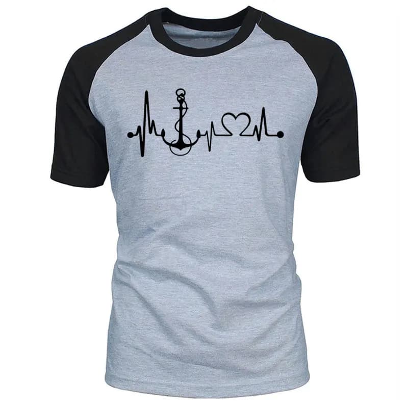 Barca Anchor Heartbeat Monitor Moda Uomo Tee Shirt T-shirt estiva Cotone Uomo raglan Manica corta O Collo Streetwear T Shirt Top