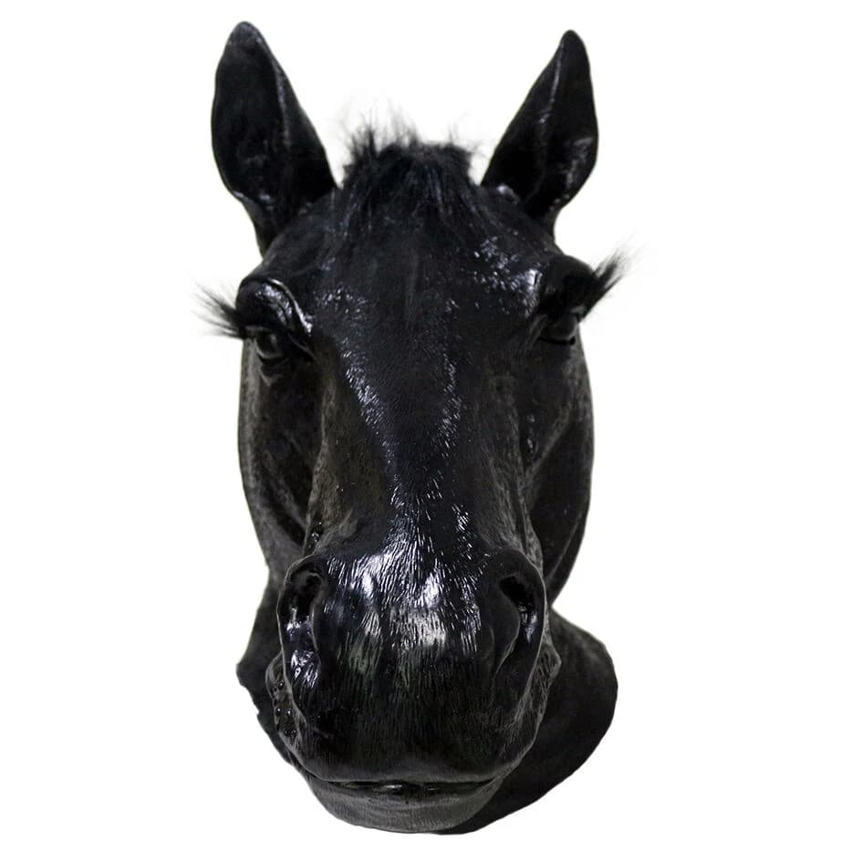 Maschera per cavalli maschera per la testa di cavallo nera in lattice Costume da animale Creepy Theater Prank Crazy Party Halloween Decor