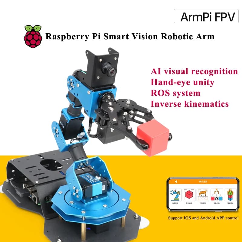 Hiwonder Raspberry Pi 4B/5 Braccio robotico ArmPi FPV Riconoscimento visivo Palletizzazione Python Robot ROS programmabile