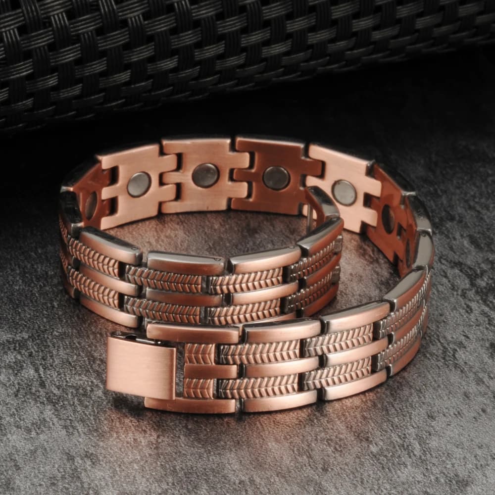 Bracciale magnetico in rame puro Vinterly da uomo con foglia di grano da 13 mm, magnete da polso per artrite, sollievo dal dolore, gioielli energetici maschili