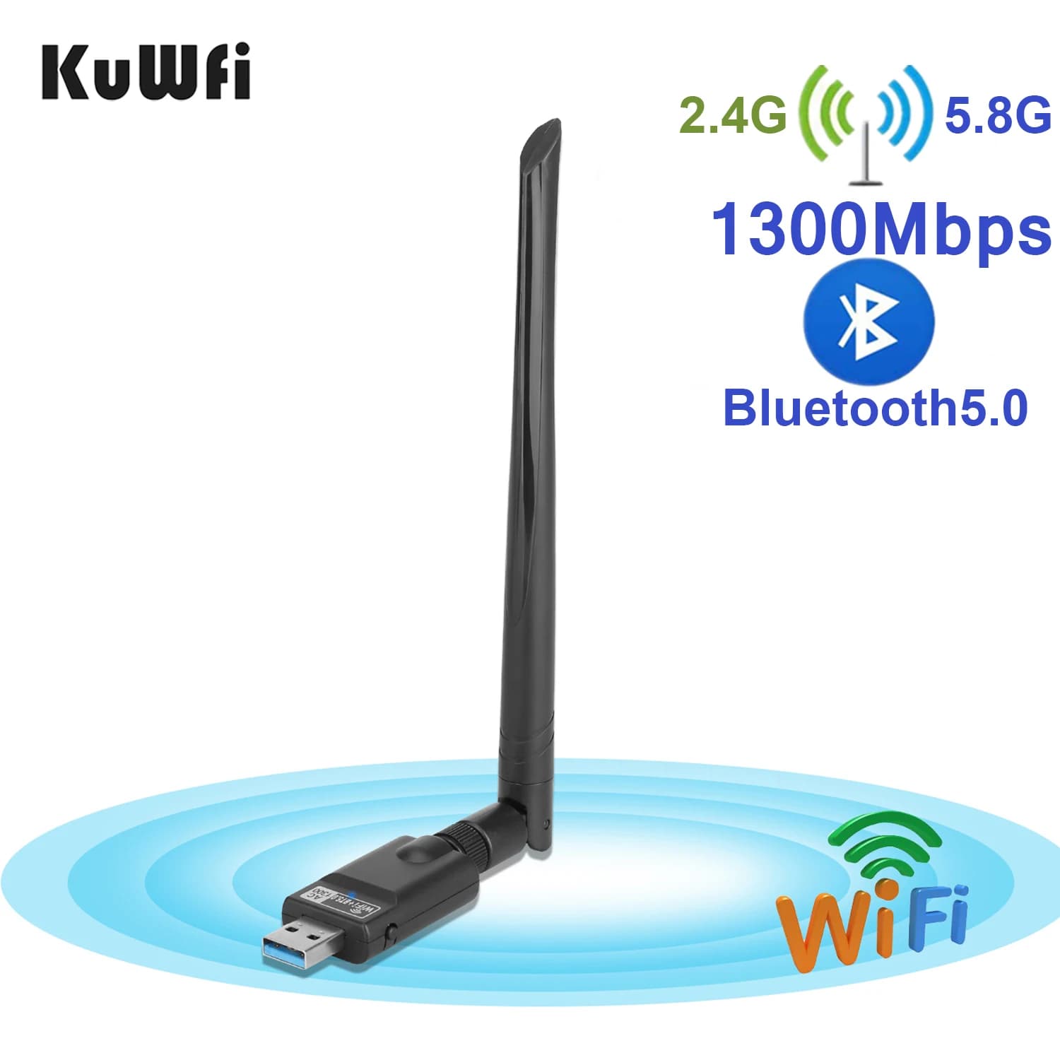KuWFi adattatore Wifi USB Dual Band 300/1300Mbps 5G Antenna Wi-fi USB Ethernet adattatore PC Bluetooth5.0 Wifi Dongle ricevitore Wifi AC