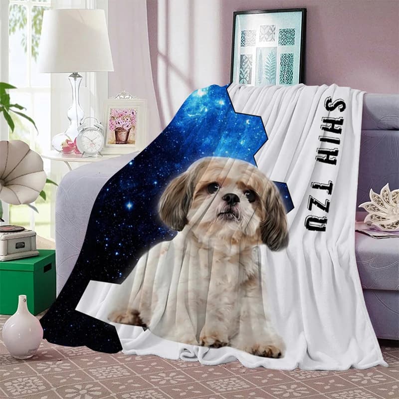 CLOOCL Animale Shih Tzu Cane Coperta di flanella Stampa 3D Bambino Trapunta per adulti Vita a casa Escursionismo Picnic Viaggi Coperte da tiro da sogno