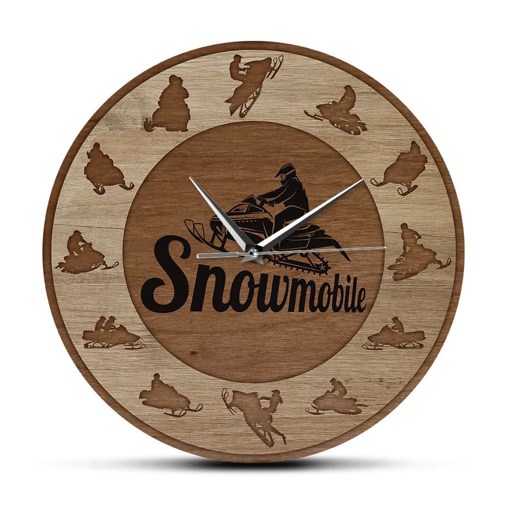 Bikers extreme snowmobiles Silhouette Art Wooden frame Acrylic print Wall clock Winter games on the snow Home decorations Motorcycle gift