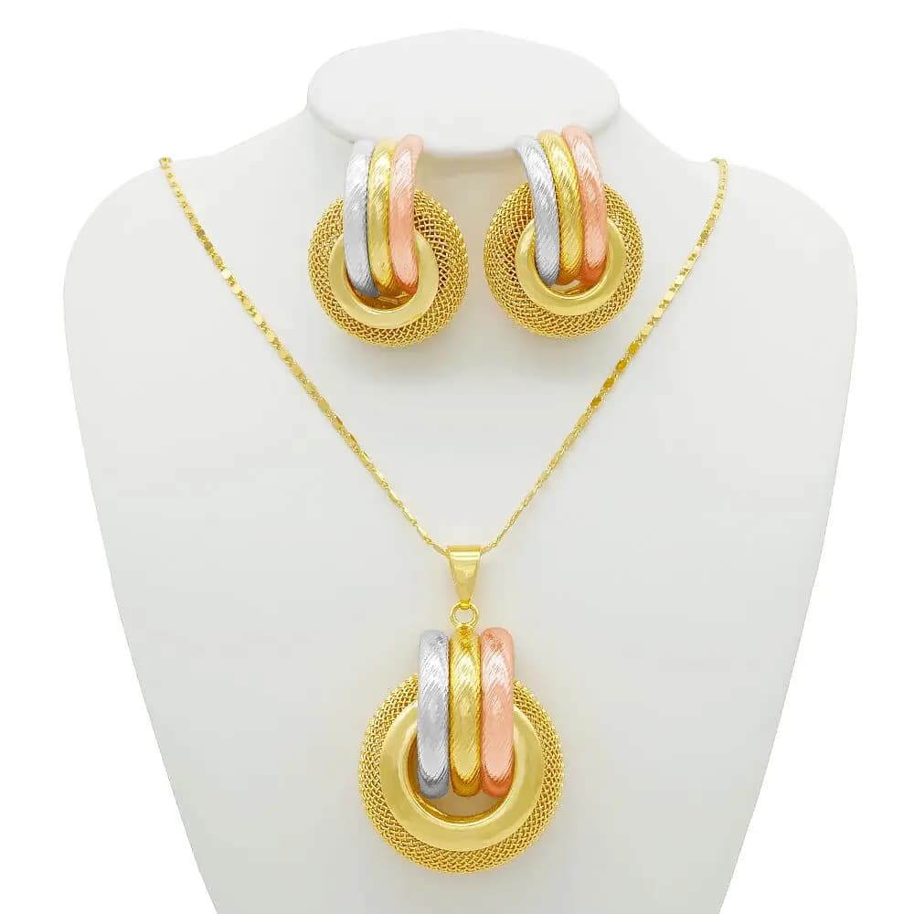Gold Color Necklace with Sexy Jewelry Button Earrings for Women Wedding Gift Accessories for Young Women Light Copper